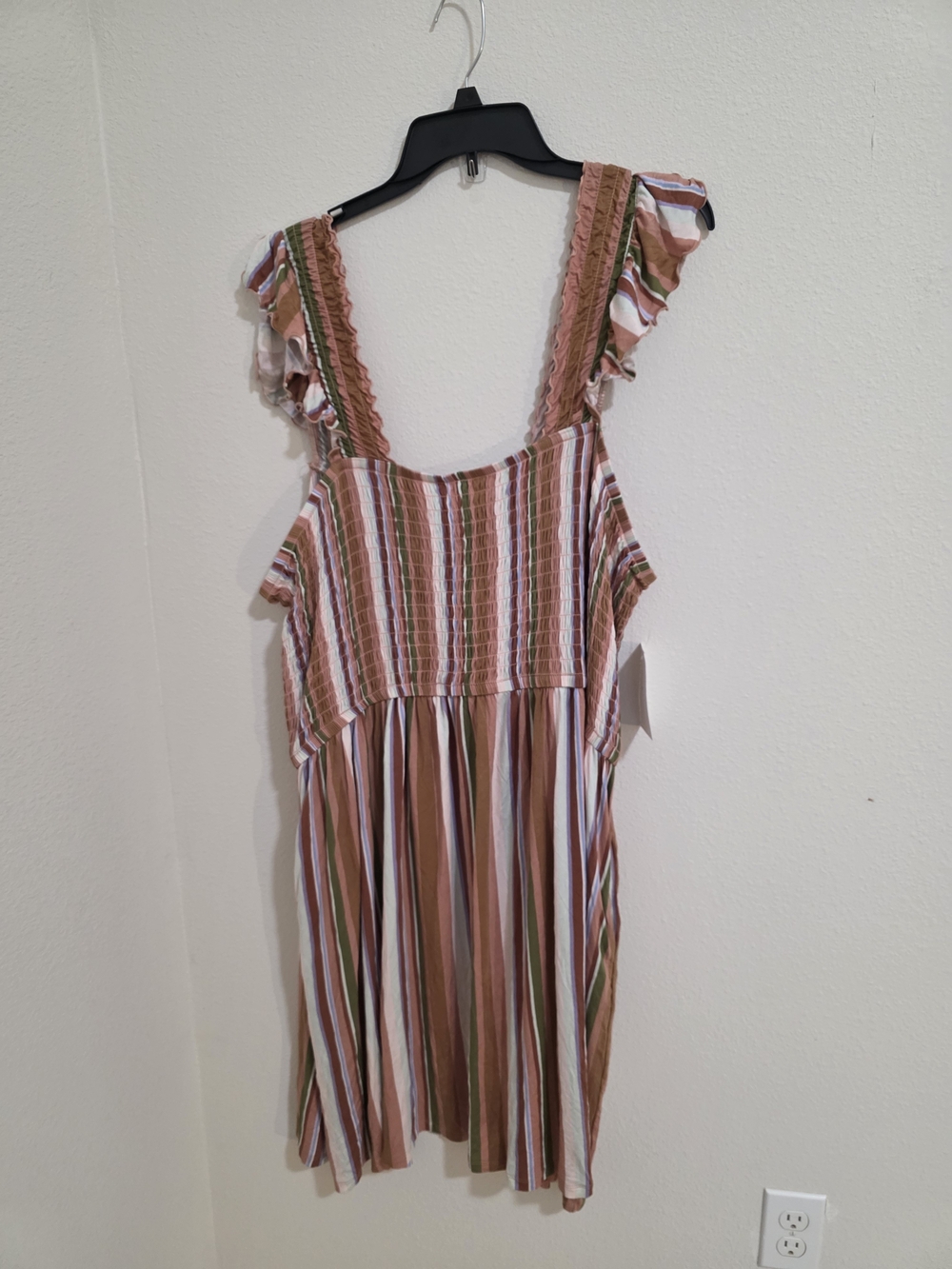 Nordstrom Striped Ruffle-Shoulder Midi Dress in Mauve, Olive and White